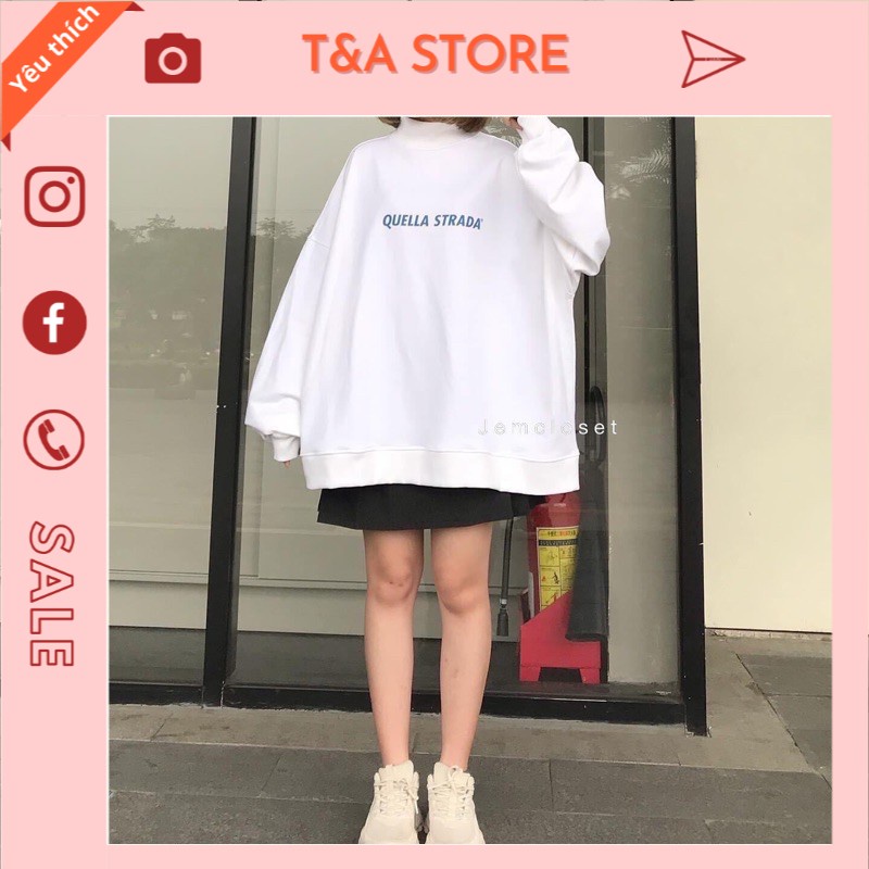 Áo Sweater Quella strada unisex nỉ bông cotton dưới 80kg - áo phông dài tay dáng thụng phong cách Ulzzang T&A Store
