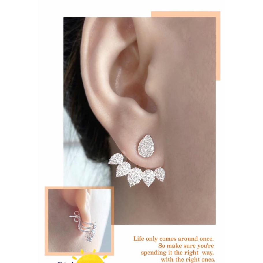 Bông tai bạc hàng cao cấp hình giọt nước nạm đá đeo được hai kiểu-Minh Tâm Jewelry