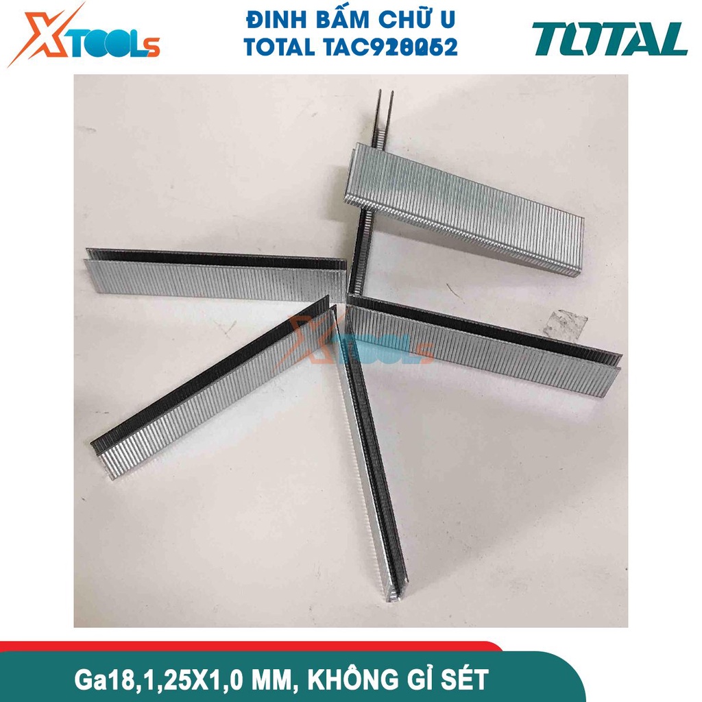 Đinh bấm chữ U 25mm đến 40mm TOTAL, số lượng 2500 cái/hộp, đầu ghim U: 5,7mm sử dụng cho Súng bắn đinh-CHÍNH HÃNG-XTOOLS