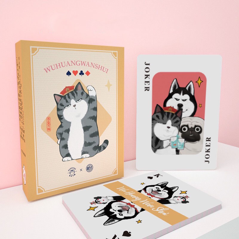 Bộ bài tây 52 lá in hình chó mèo quàng thượng biểu cảm dễ thương, ngộ nghĩnh - Ráp