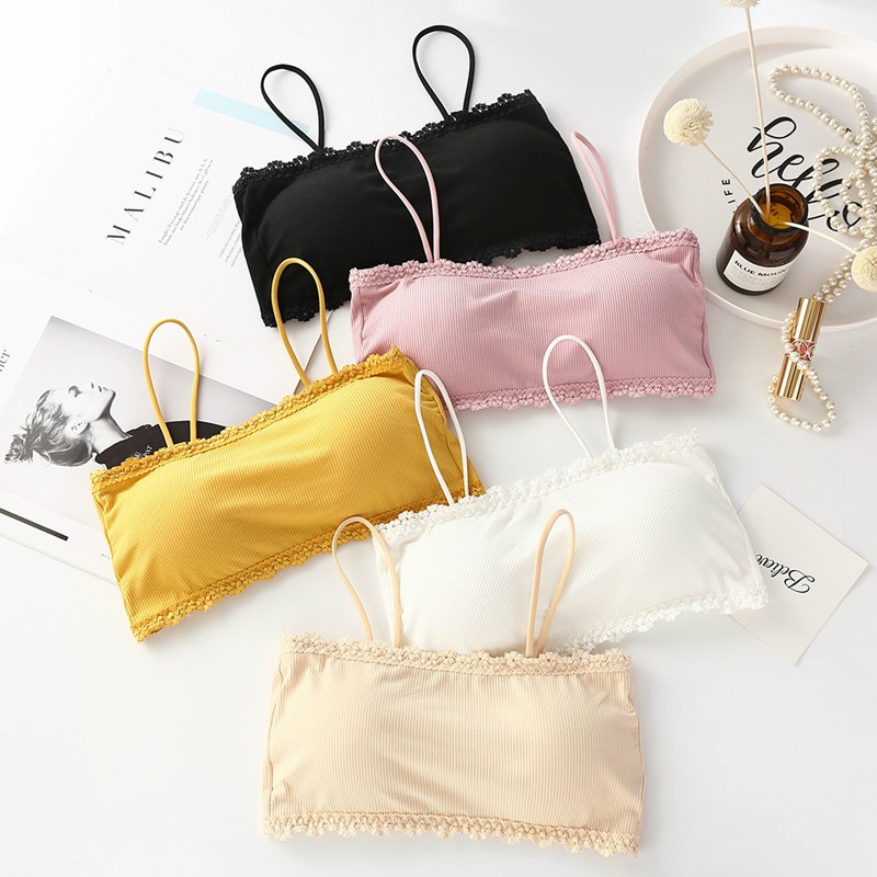 Áo ngực 2 dây Bra len tăm có đệm mút hai dây mềm mại cao cấp freesize  AOLOT07