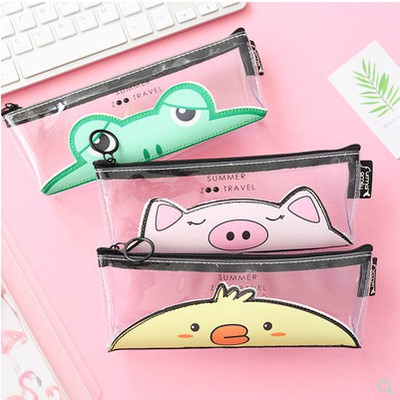 Hộp bút trong ếch gà heo chó viền đen Hb176 hộp bút cute hộp bút dễ thương