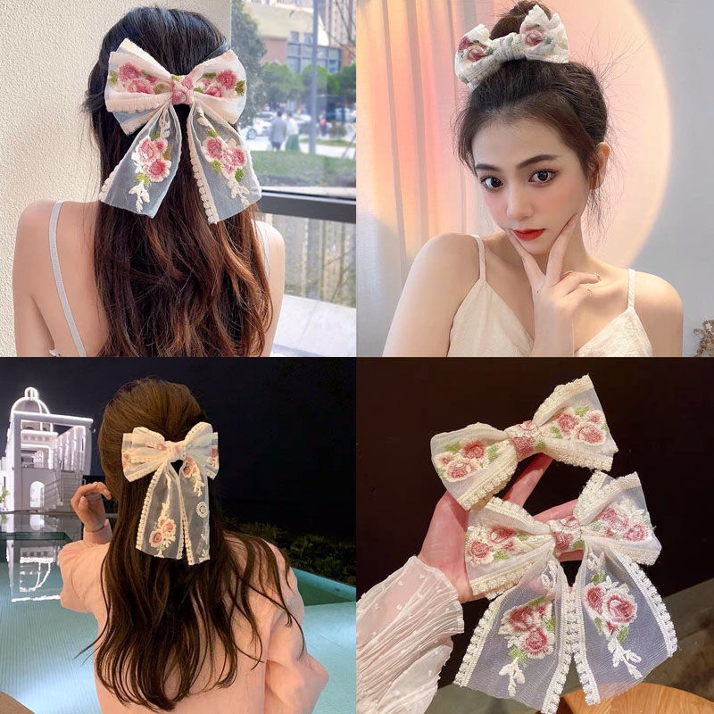Kẹp Tóc Nơ Ren Hoa Thời Trang Hàn Quốc Cho Nữ