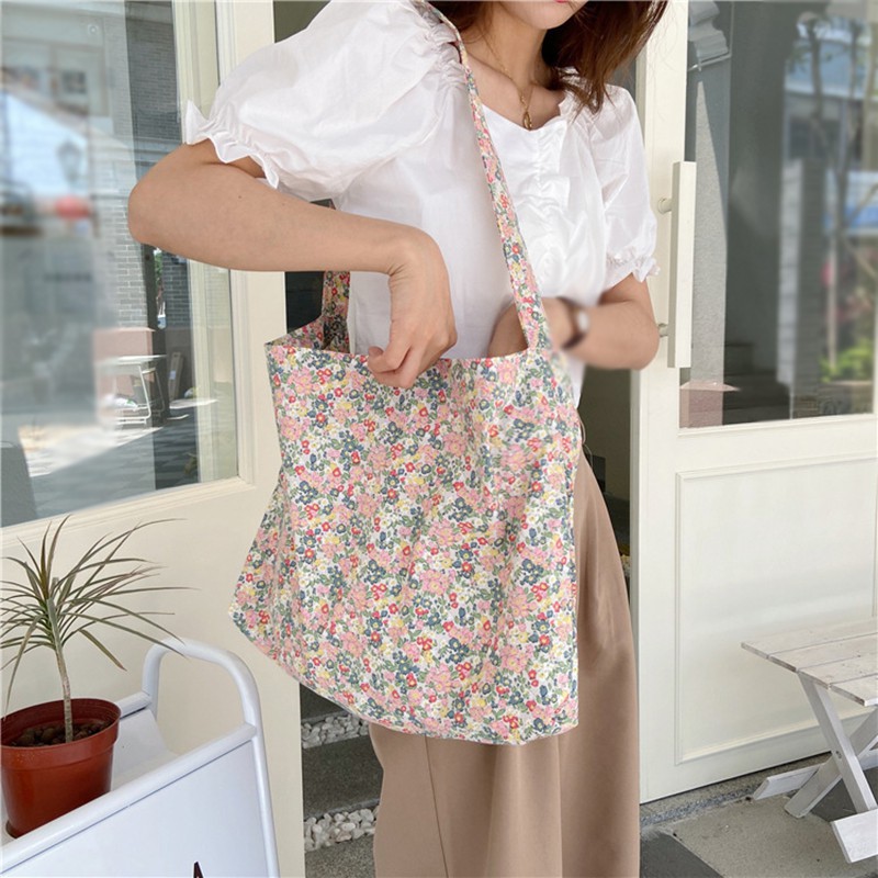 Túi Xách Canvas Thân Thiện Với Môi Trường Họa Tiết Hoa Phong Cách Hàn Quốc Cho Nữ