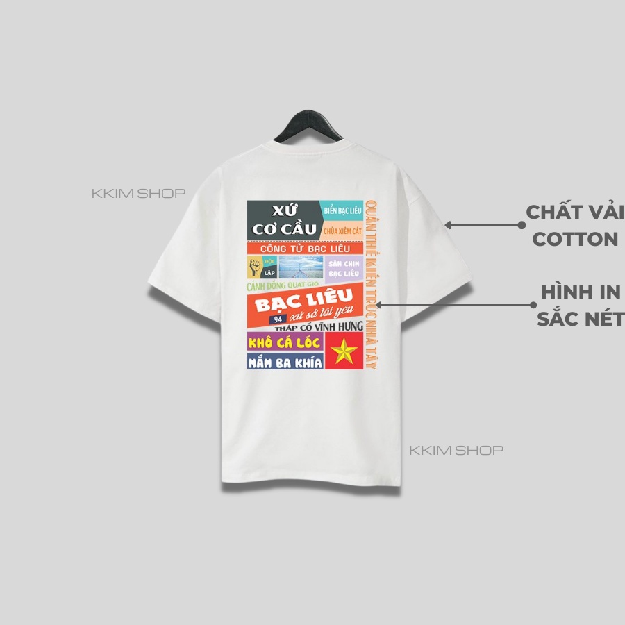 Áo thun tay lỡ BẠC LIÊU, Áo phông 63 tỉnh thành Form rộng oversize, chất liệu Cotton KKIMSHOP
