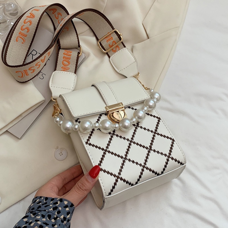 Túi đeo vai IELGY vừa điện thoại phối dây ngọc trai thời trang phong cách Hàn Quốc cho nữ