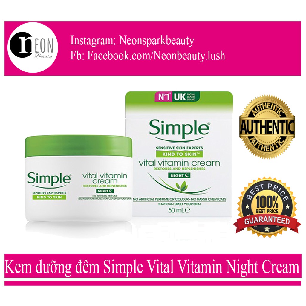 Kem dưỡng ban ngày chống nắng simple, kem dưỡng ban đêm Simple vital vitamin night cream