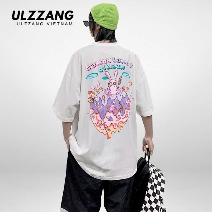 Áo thun tay lỡ ULZZANG cotton dáng unisex form rộng in hình cityzen