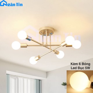 Đèn trần 6 bóng trang trí phòng khách phòng ngủ bàn ăn THCN106 Ngân Tin (Tặng kèm 6 bóng Led thủy tinh đục 5W)