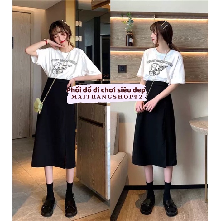 Chân váy midi xẻ tà dài dáng chữ A lưng cao, Chân váy dài ulzzang công sở, đi chơi đẹp – (CV04)
