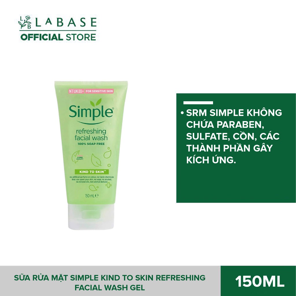 Sữa Rửa Mặt Simple - SRM Simple Chính Hãng Kind To Skin Refreshing Facial Wash Gel [Hàng nhập khẩu chính hãng]