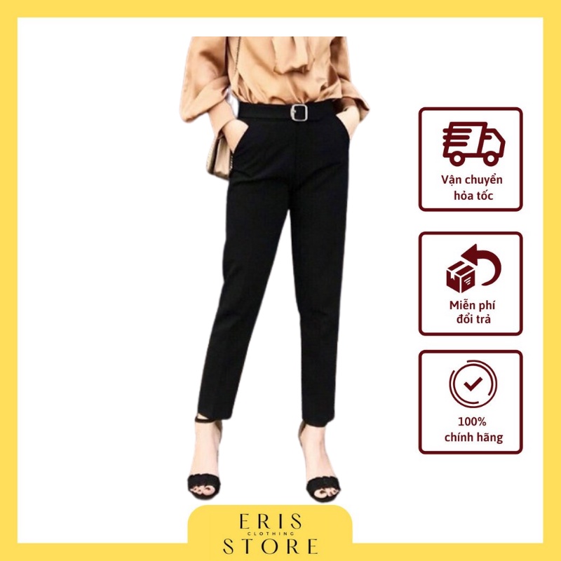 Quần baggy nữ công sở đai vuông cạp cao vnxk chất đẹp có ảnh thật