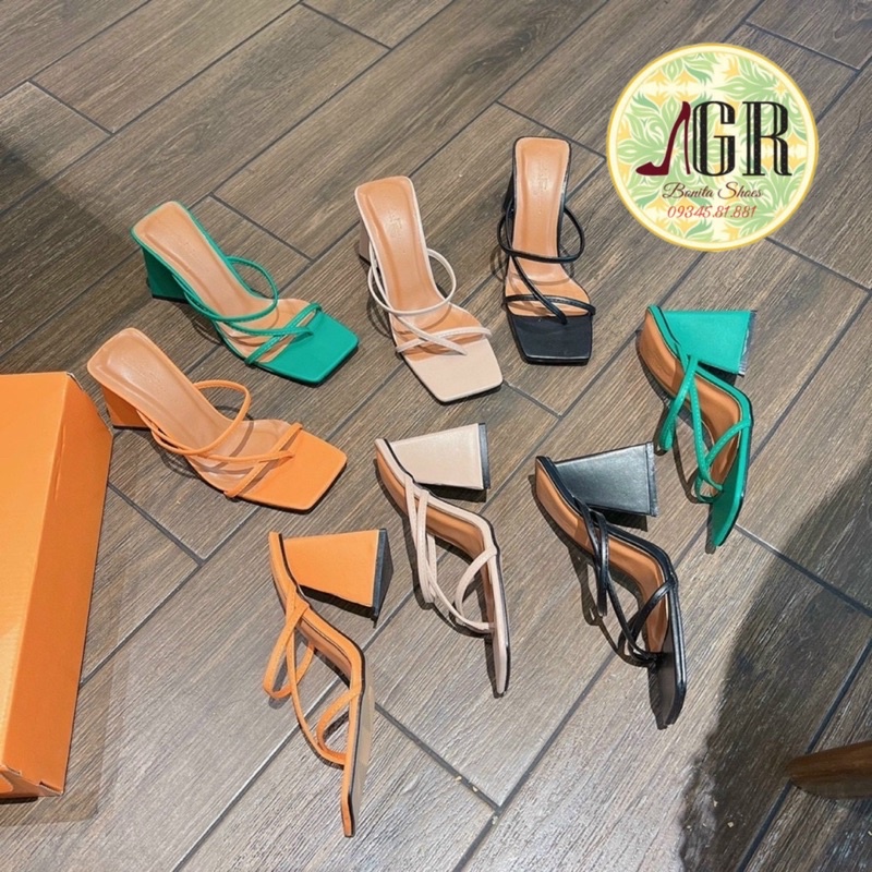 Guốc dây mảnh quai kiểu gót tam giác 9 cm