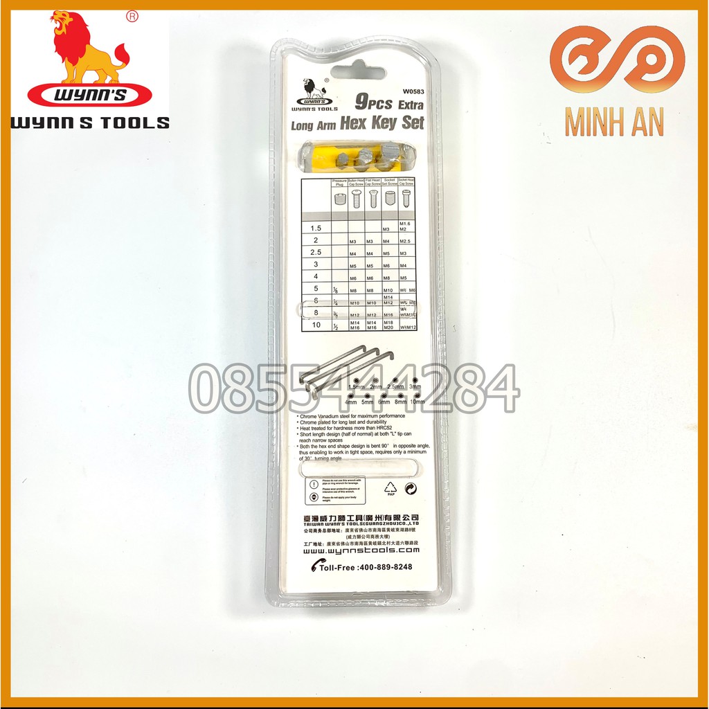 Bộ lục giác 2 đầu 9 chi tiết [HÀNG CHÍNH HÃNG] WYNN'S W0583 - Lục giác kiểu Z