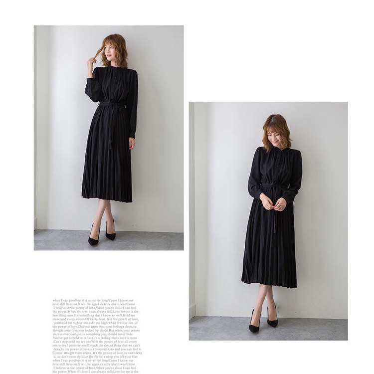 Đầm Voan Xếp Li Tay Dài Phong Cách Nhật Bản (4 Màu) Dress