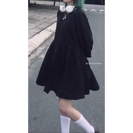 Đầm babydoll phồng cotton hàn dày dặn, thoáng mát