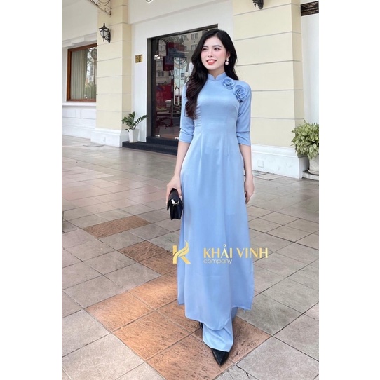 ÁO DÀI LỤA TÂY THI CAO CẤP ĐÍNH HOA VÀ HÀNG CÚC CÁCH ĐIỆU HAI BÊN QUÁ NÉT