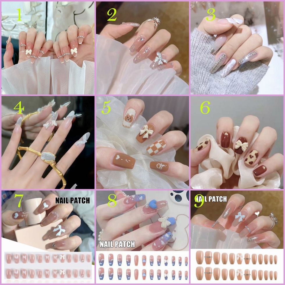 Bộ 24 móng tay giả dài nghệ thuật có keo dán thời trang cá tính dành cho nữ
