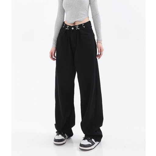 Quần jeans dài cạp cao dáng thụng, quần dài jeans unisex_j24