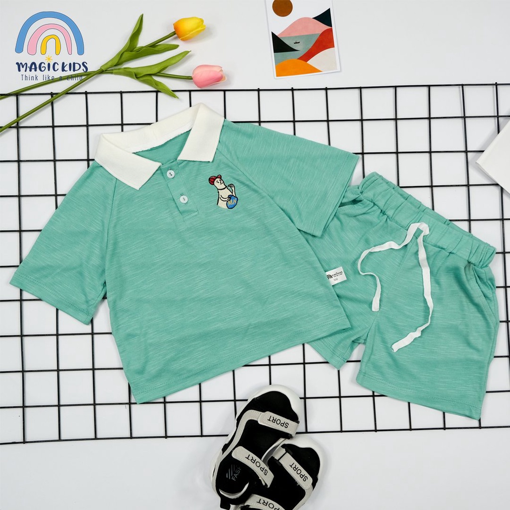 Đồ bộ polo bé trai Magickids Áo thun có cổ quần đùi chất cotton thoáng mát, thâm hút mồ hôi Quần áo trẻ em BR22024