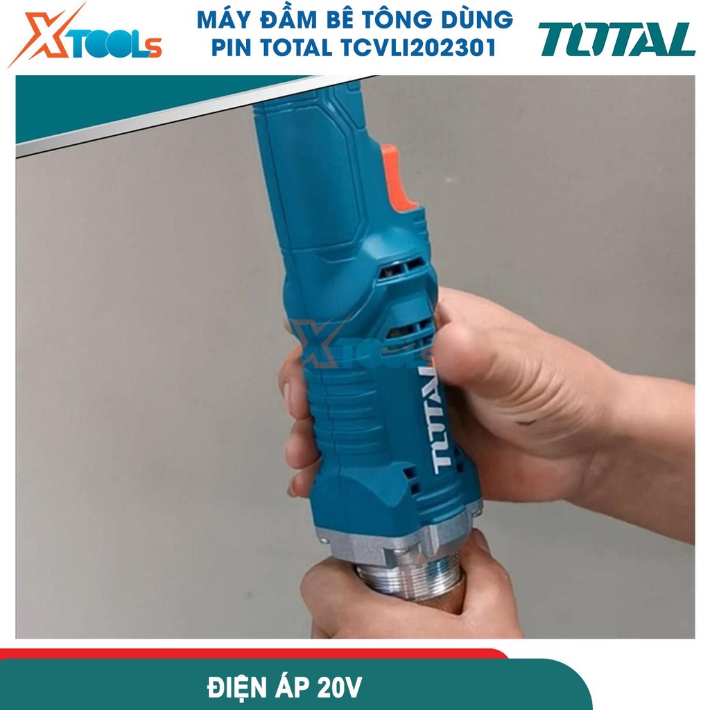 Máy đầm bê tông dùng pin Lithium-ion 20V TOTAL TCVLI2023013, kích thước dây đàm: Φ35x120mm, tốc độ -CHÍNH HÃNG-XTOOLS