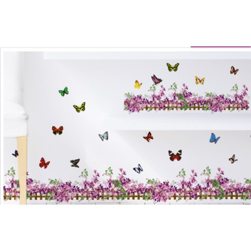 Decal trang trí chân tường hàng rào hoa Tím nhí( Ảnh Chụp Thật )