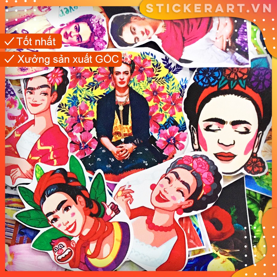 [ART-FRIDA KHALO] 64 Sticker chống nước/dán xe laptop mũ bảo hiểm vali...