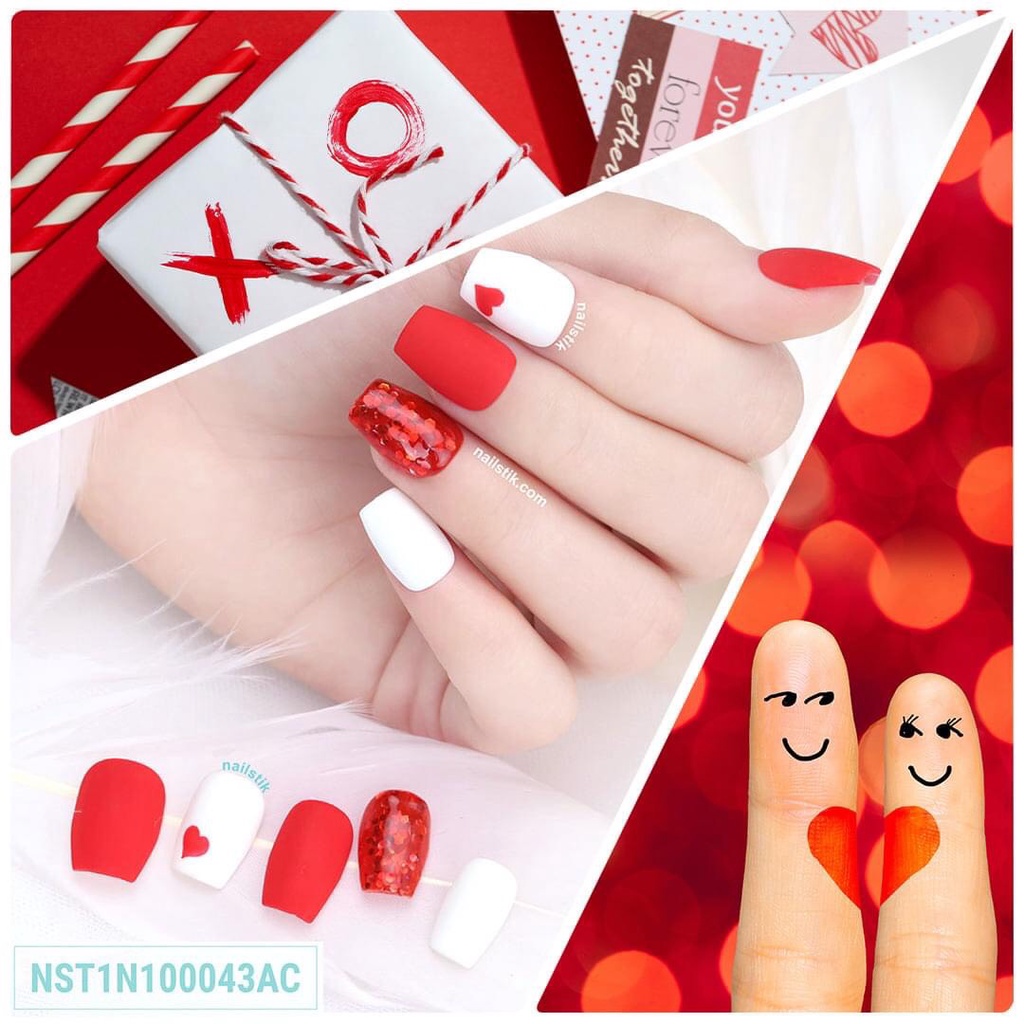 Móng úp thiết kế by NAILSTIK, màu đỏ, form móng coffin, ngắn/dài, 043