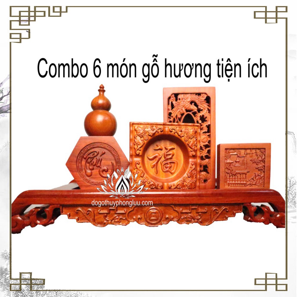 Combo 6 món giá rẻ khay trà lan đũa,gạt tàn,hộp giấy,hộp đựng chè,ống tăm,hộp đựng nhỏ gỗ hương cao cấp