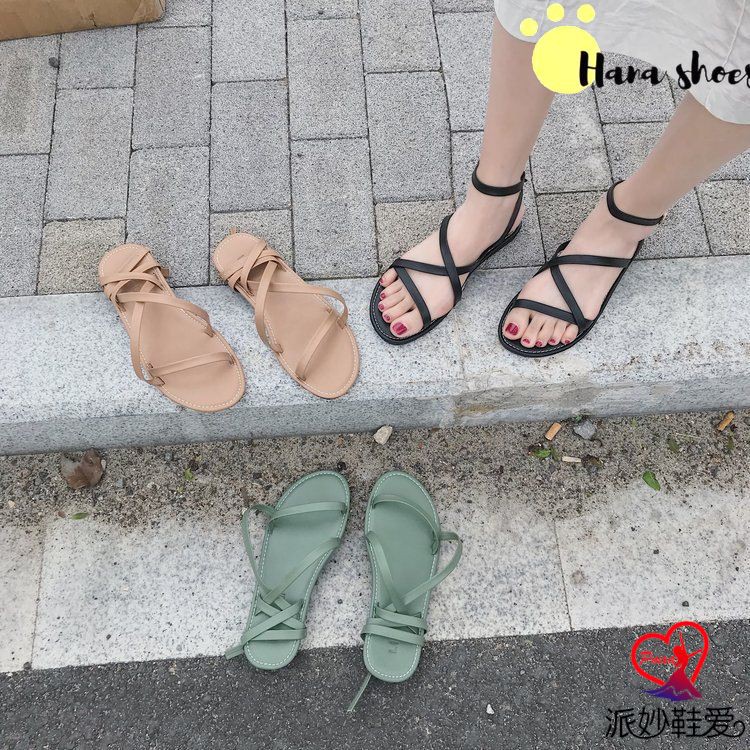 Sandal nữ đế bằng quai mảnh da mềm êm chân SB8