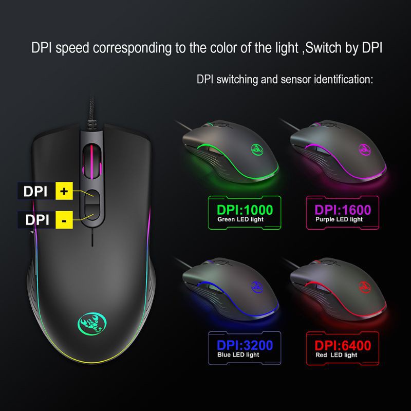 Chuột chơi game Led RGB HXSJ A867 6400 DPI - Chuột văn phòng có dây - Gaming mouse - HXSJ A867