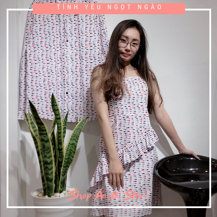 Bộ áo váy sơ mi cặp, đồ đôi nam nữ dễ thương, chất đẹp để chụp hình cưới, đi du lịch