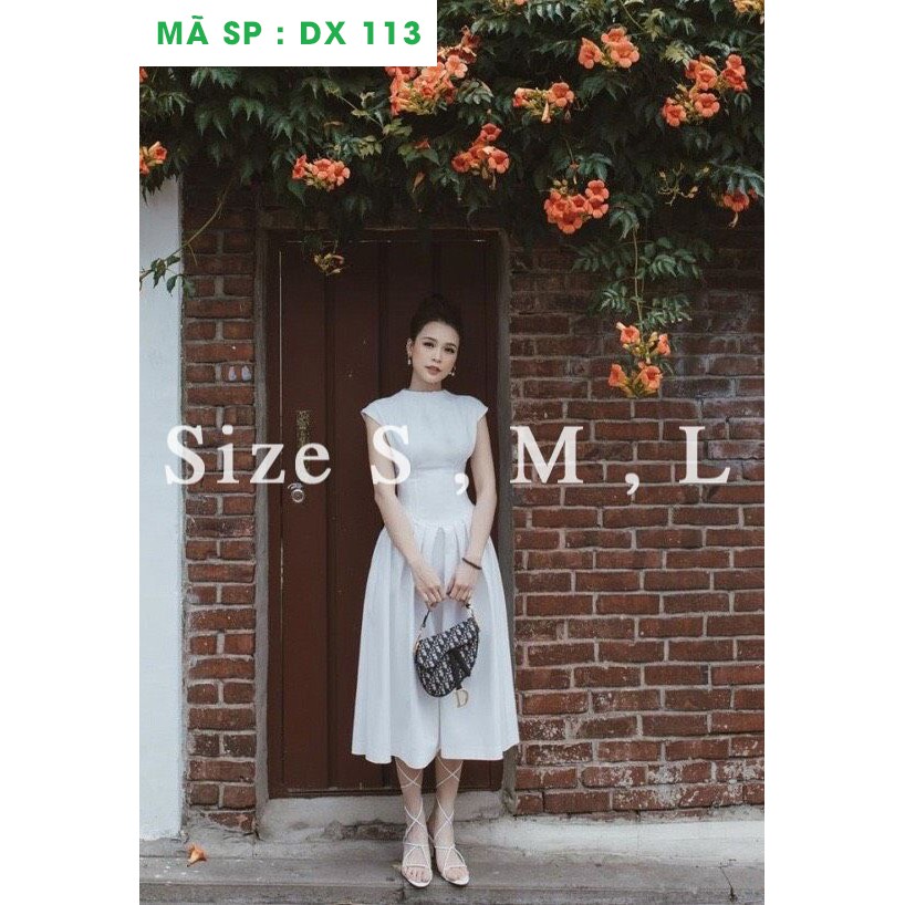 Đầm xòe công chúa cổ tròn xếp ly với tay con thoitranghd