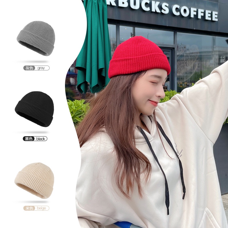 Mũ len Beanie dáng ngắn dệt kim dày dặn