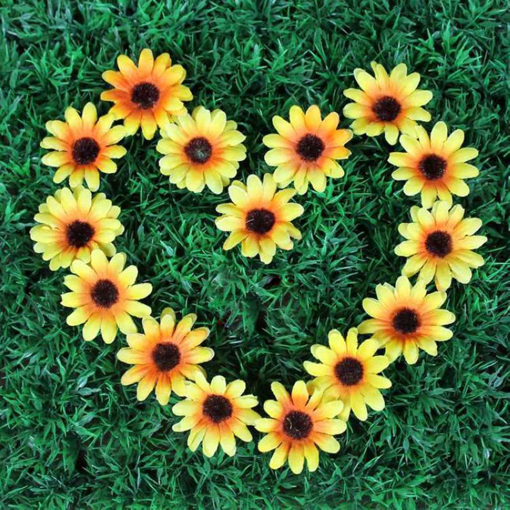Set 100 bông hoa hướng dương giả bằng lụa trang trí tiệc cưới 4cm