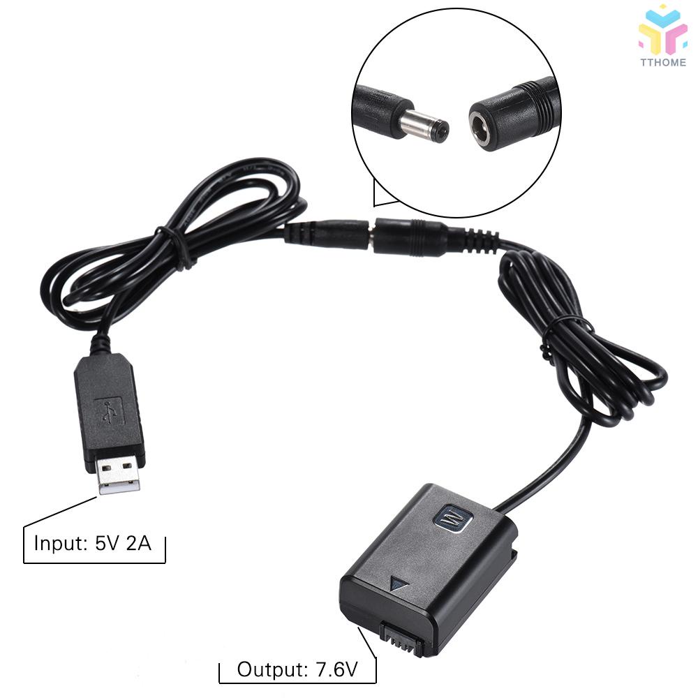 [Stock]Docooler NP-FW50 Dummy Battery + DC Power Bank (5V 2A) USB Adapter Cable Replacement for AC-PW20 for  NEX-3/5/6/7 Series A33 A37 A35 A55 a7 a7R a7II A6000 A6300