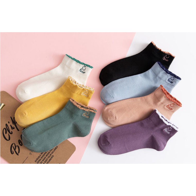 Combo Tất nữ thời trang trẻ trung nhiều màu sắc hoạ tiết caro dễ thương và ngắn cổ bèo họa tiết mặt cười-TO68