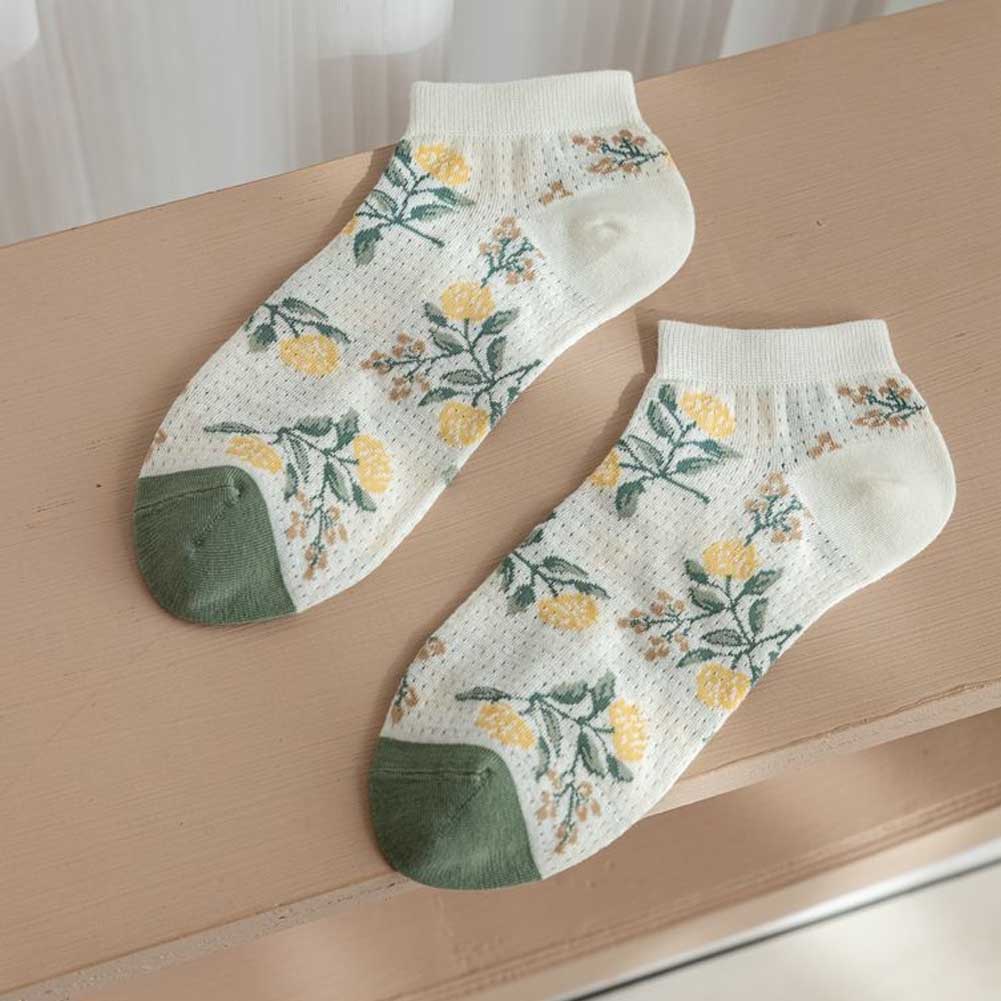 Đôi Vớ Cotton Thấm Hút Mồ Hôi Thoáng Khí Họa Tiết Hoa Thời Trang Mùa Hè Dành Cho Nữ