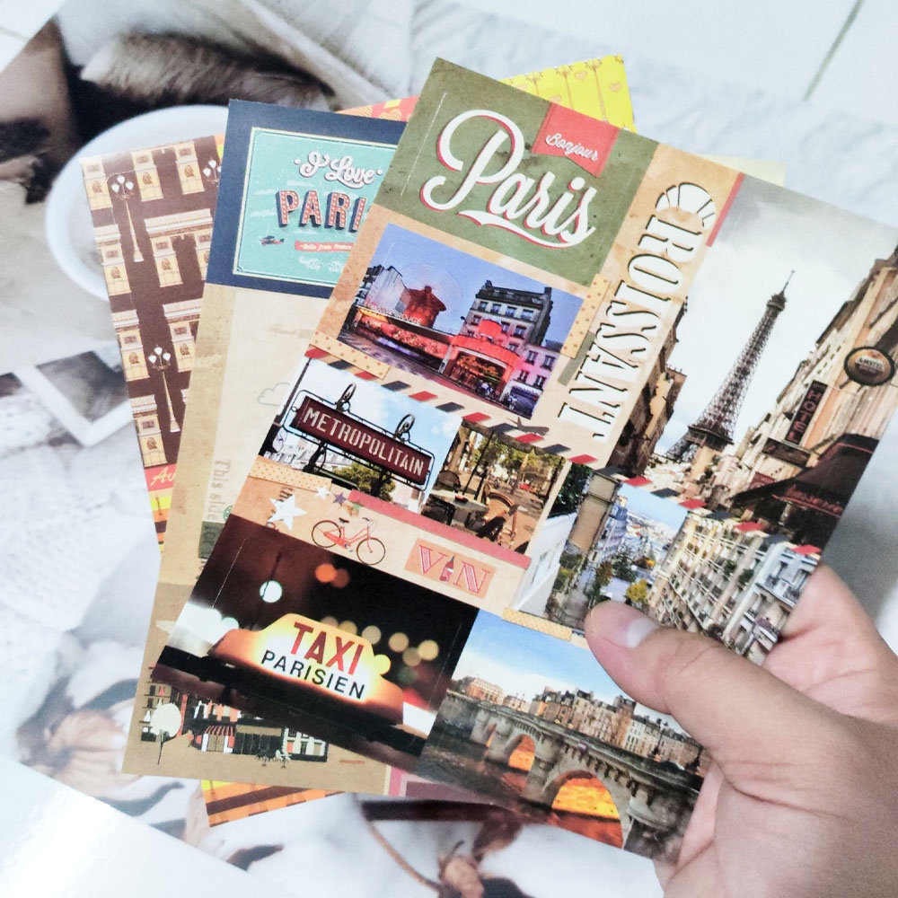 Set 3 tờ tem dán in hình ảnh kiến trúc thành phố (Paris Articles và London Articles)