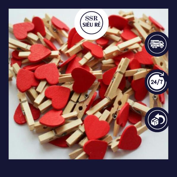 Combo 10 kẹp gỗ hình trái tim màu đỏ (LA610)