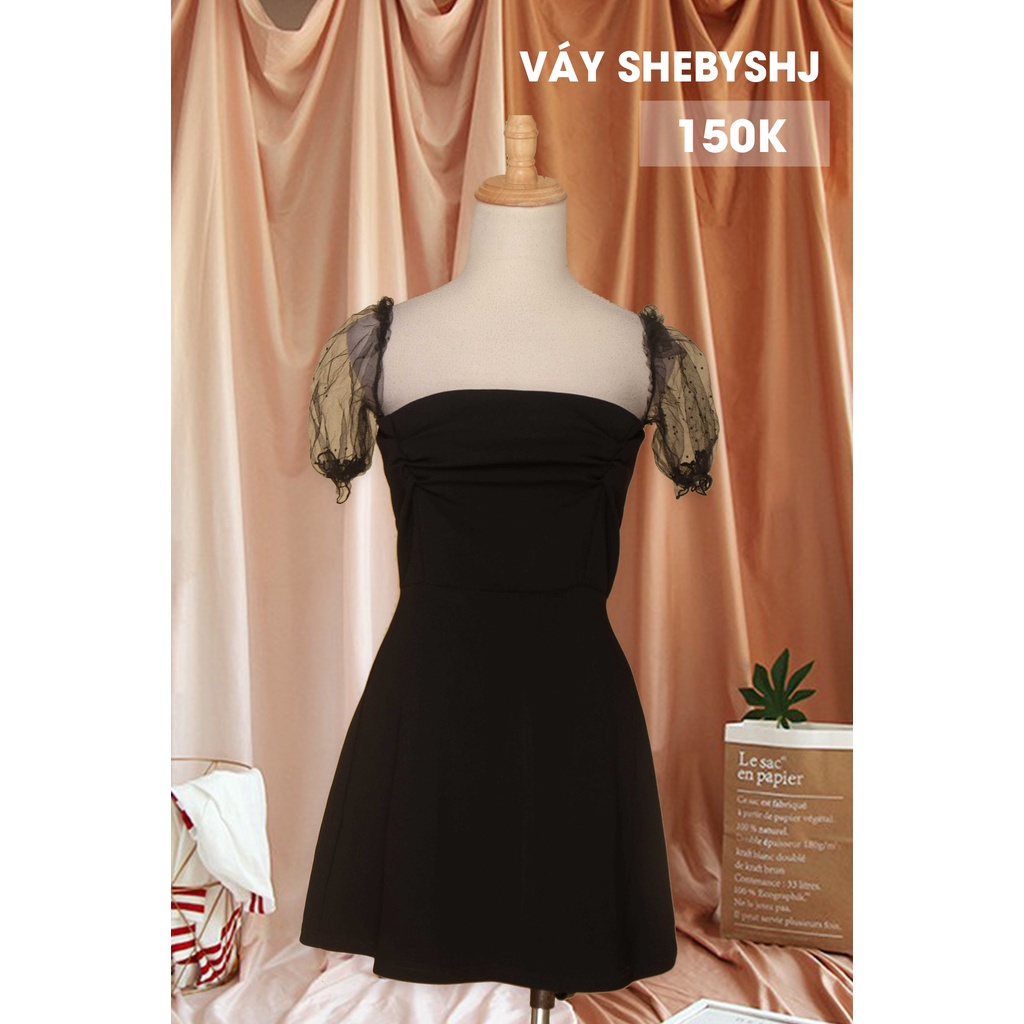 Váy đen tay phối lưới SHE_BY_SHJ