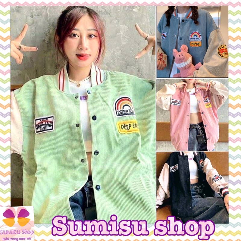 Áo khoác nhung, áo nhung bomer logo cầu vồng nam nữ cúc bấm sumisu shop 001