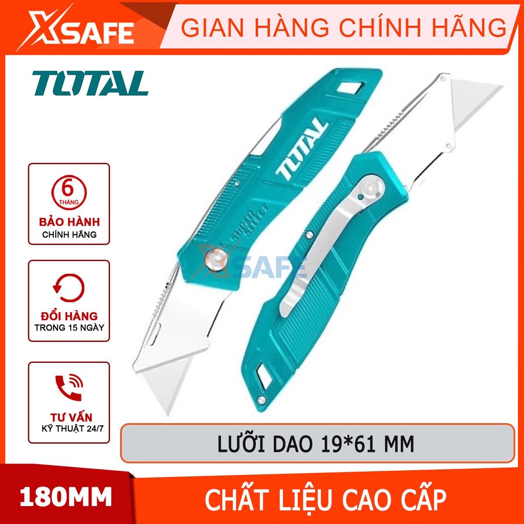 Dao rọc giấy mini cao cấp cán nhôm TOTAL THT5136236 kèm 5 lưỡi SK5 61x19mm, dao rọc xếp gọn - chính hãng