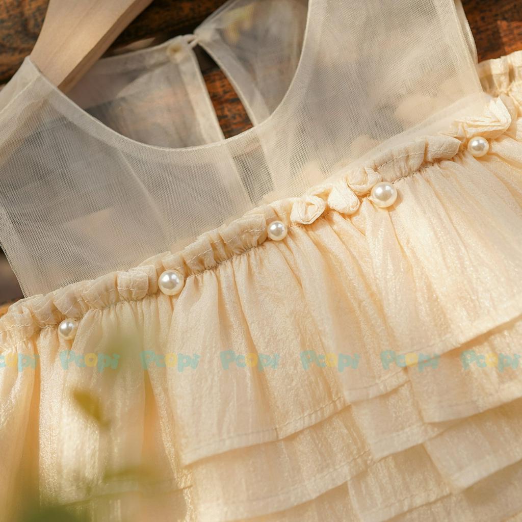 Váy Công Chúa Poopi Dáng Xòe Kiểu Trễ Vai Kèm Nơ Xinh, Đầm Cho Bé Gái Mùa Hè