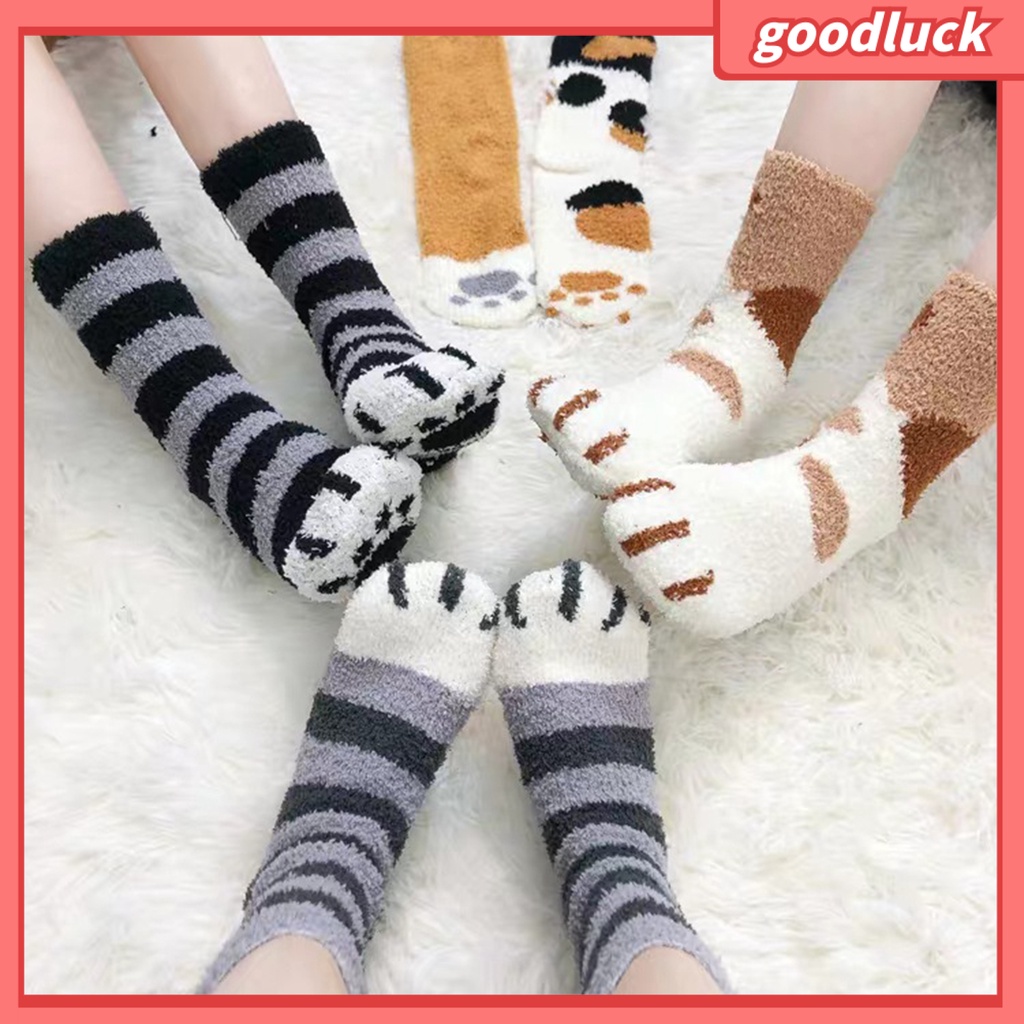 1 Đôi Tất Dài Trung Bình Hình Chân Mèo Chất Liệu Lông Cừu San Hô Dày Dặn Giữ Ấm Mùa Đông