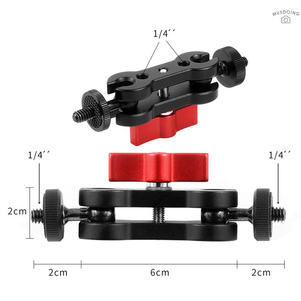 ღ  Double Ballhead Mount 1/4 Inch Screw Magic Ball Head Arm 360 Degree Rotation Anodisation Aluminum Alloy for Phone Gimbal Monitor Photography Handle