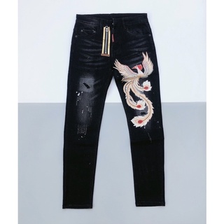 Quần bò Dsquared2 phượng hoàng thêu, khoá vàng lệch new 2021