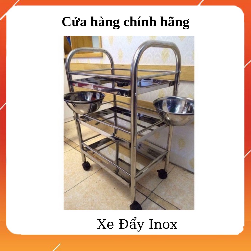 Xe Đẩy Inox 3 Tầng Kèm 2 Bát To Dành Cho Spa Thẩm Mỹ Viện