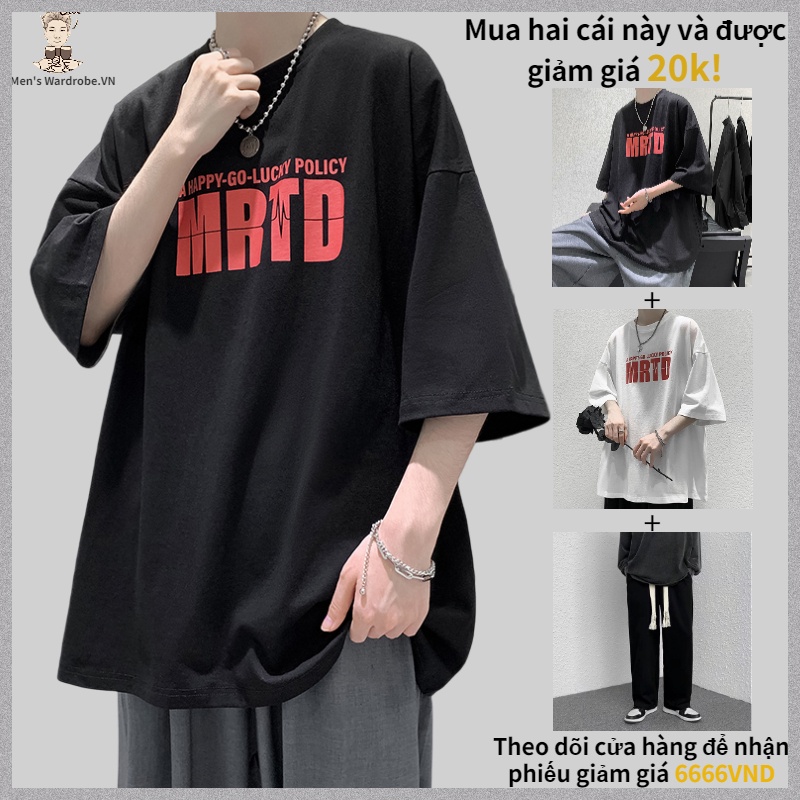 Áo thun tay ngắn cổ tròn dáng rộng in họa tiết chữ cái size lớn phong cách Hàn Quốc thời trang hip hop unisex
