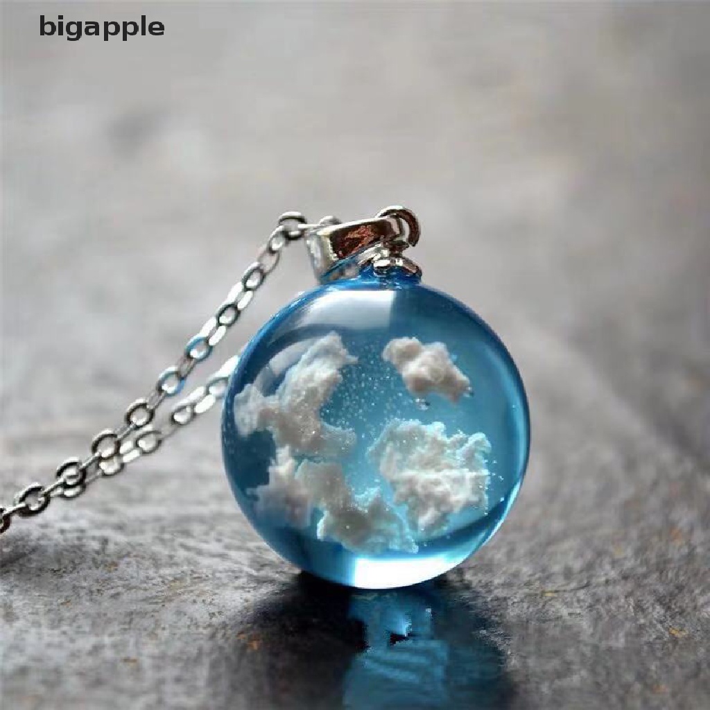 bigapple Resin Ball Moon Pendant Necklace Blue Sky White Cloud Chain Necklace Jewelry RDG